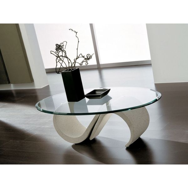 Tavolino da salotto moderno in vetro ovale Reynald