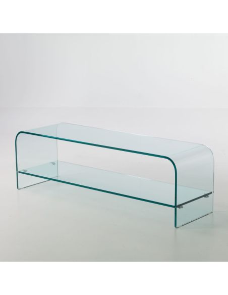 Tavolino porta TV in vetro curvato trasparente Katie
