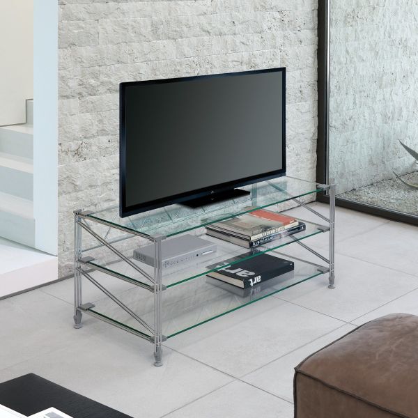 Tavolino porta TV in acciaio e vetro 100xh47 cm Melker