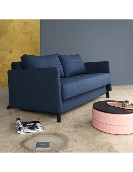 Divano letto Cubed Arm con braccioli convertibile salvaspazio 140 cm