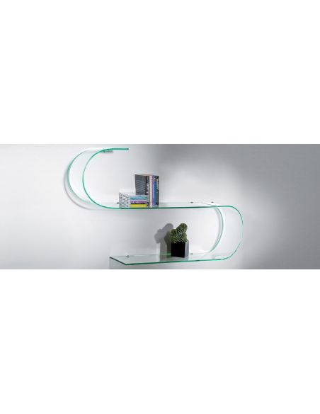 Coppia mensole design in vetro curvo trasparente 100 cm Curl Coppia mensole design in vetro curvo trasparente 100 cm Curl