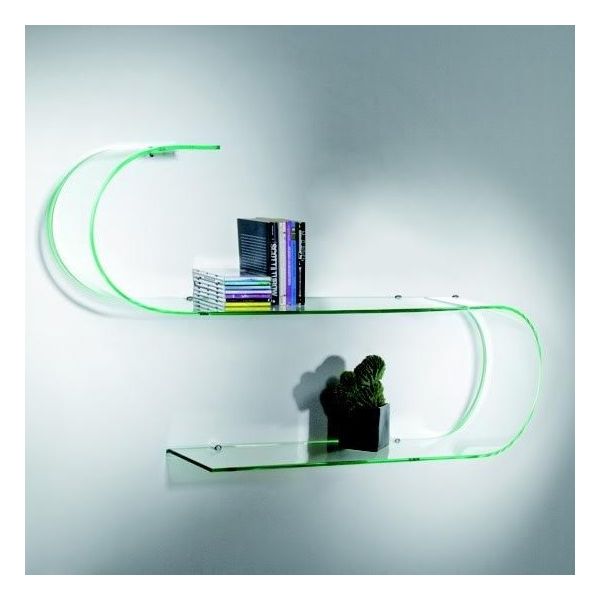Coppia mensole design in vetro curvo trasparente 100 cm Surf