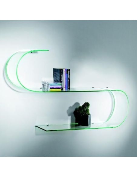 Coppia mensole design in vetro curvo trasparente 100 cm Curl Coppia mensole design in vetro curvo trasparente 100 cm Curl