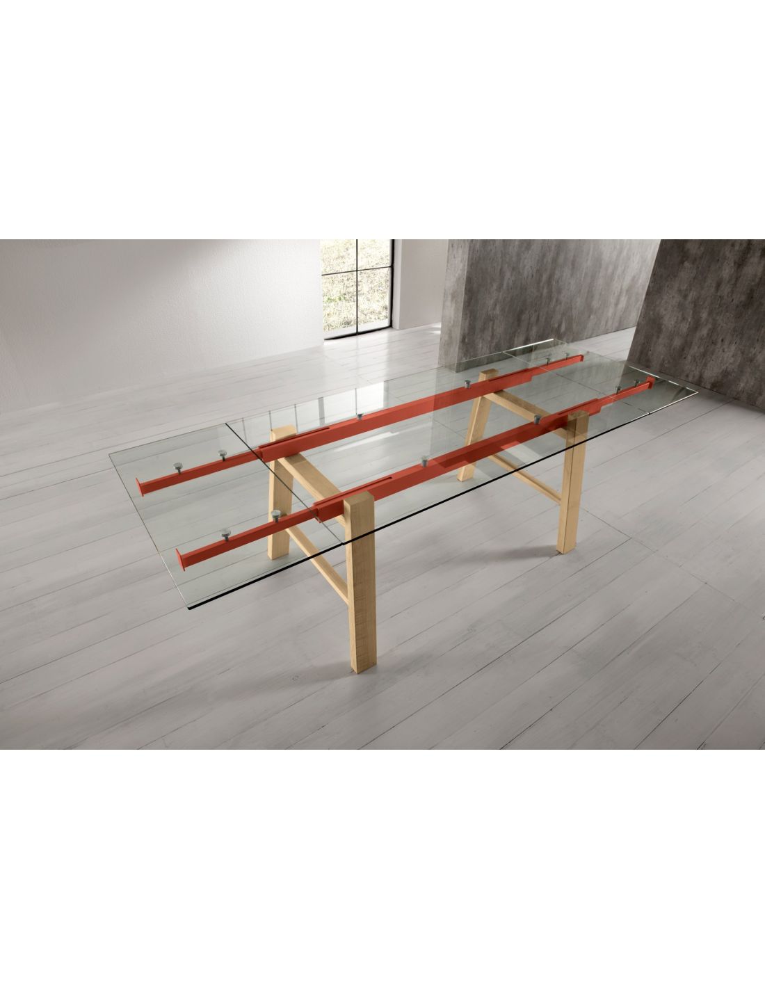 Tavolo allungabile design moderno in legno e vetro 250 cm for Tavolo di design