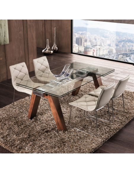 Tavolo da pranzo allungabile in legno massello acciaio e vetro 240cm Albenga