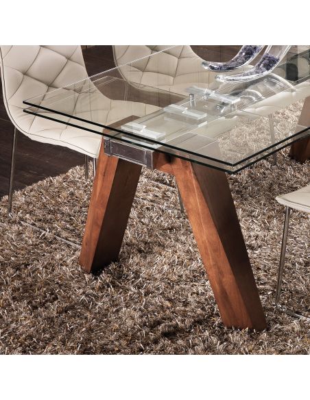 Tavolo da pranzo allungabile in legno massello acciaio e vetro 240cm Albenga