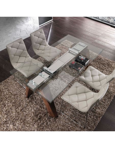 Tavolo da pranzo allungabile in legno massello acciaio e vetro 240cm Albenga