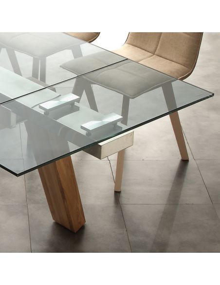 Tavolo da pranzo allungabile in legno massello acciaio e vetro 240cm Albenga