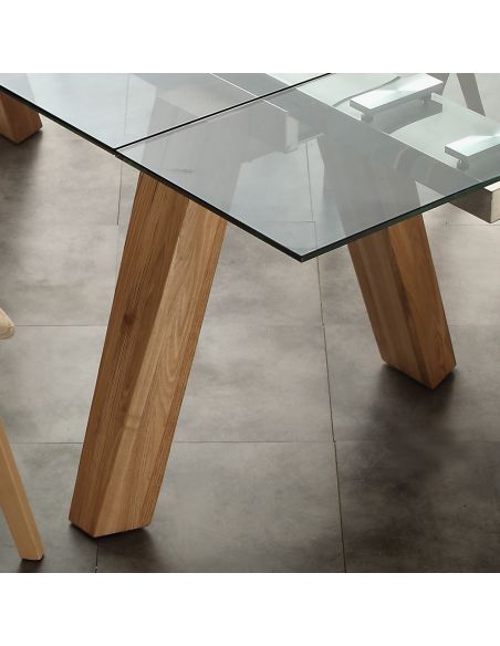 Tavolo da pranzo allungabile in legno massello acciaio e vetro 240cm Albenga