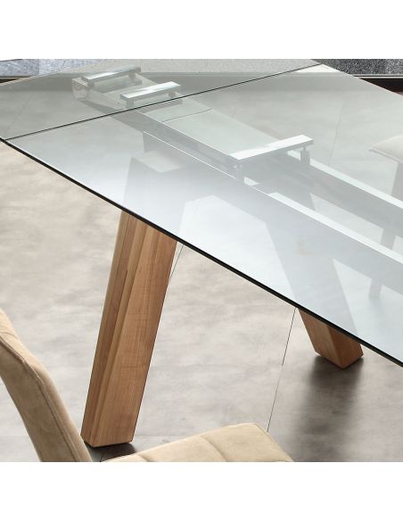 Tavolo da pranzo allungabile in legno massello acciaio e vetro 240cm Albenga