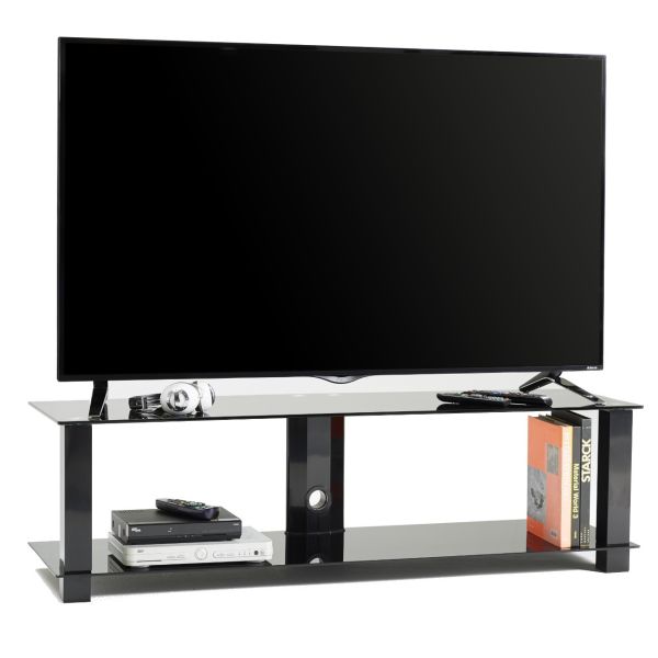 Jenson mobile fisso porta TV in metallo e vetro con passacavi 140 cm Jenson mobile fisso porta TV in metallo e vetro con passacavi 140 cm