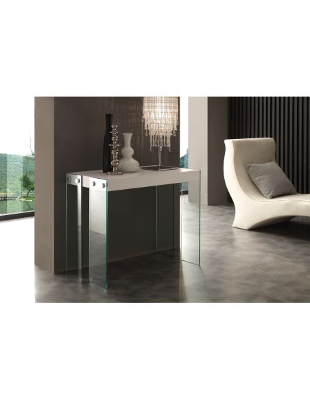 Tavolo consolle in vetro e legno allungabile fino a 200 cm Skim