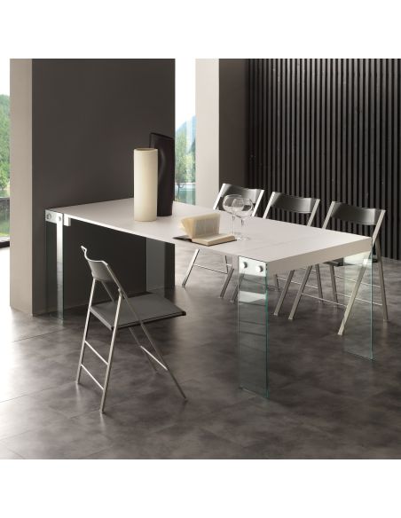 Tavolo consolle in vetro e legno allungabile fino a 200 cm Skim
