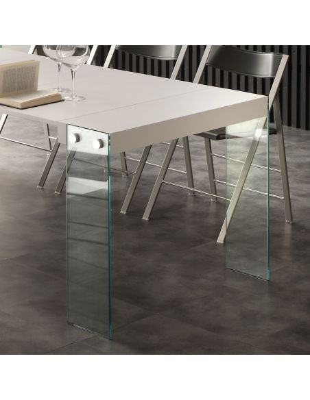 Tavolo consolle in vetro e legno allungabile fino a 200 cm Skim