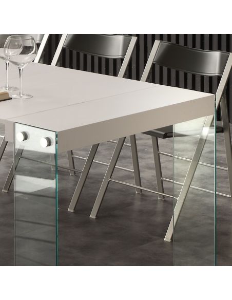 Tavolo consolle in vetro e legno allungabile fino a 200 cm Skim