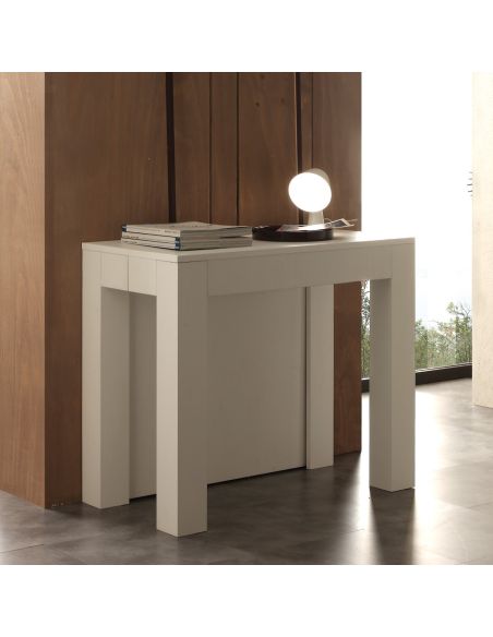 Tavolo consolle allungabile in legno bianco poro aperto Klement Tavolo consolle allungabile in legno bianco poro aperto Klement