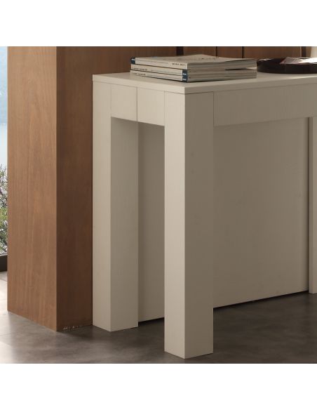 Tavolo consolle allungabile in legno bianco poro aperto Klement Tavolo consolle allungabile in legno bianco poro aperto Klement