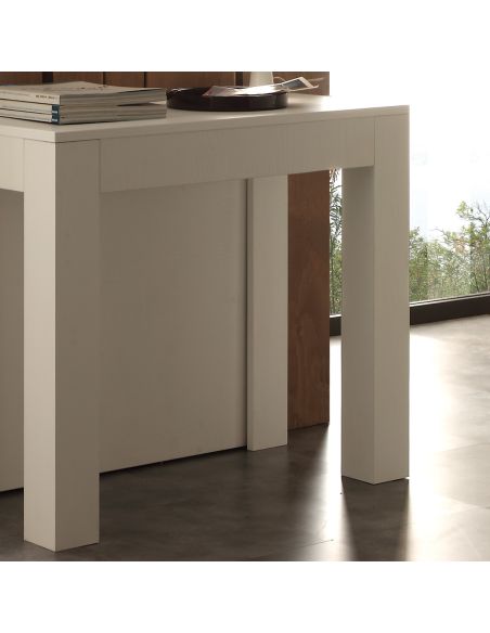 Tavolo consolle allungabile in legno bianco poro aperto Klement Tavolo consolle allungabile in legno bianco poro aperto Klement