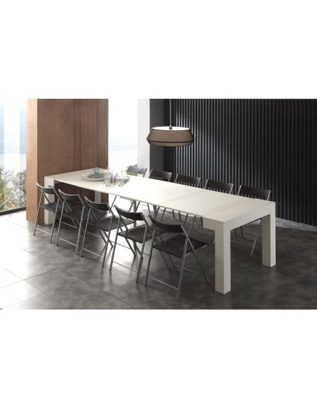 Tavolo consolle allungabile in legno bianco poro aperto Klement Tavolo consolle allungabile in legno bianco poro aperto Klement
