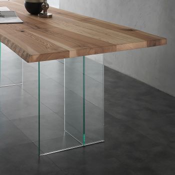 Tavolo da pranzo in vetro e legno massello Learn Glass 2