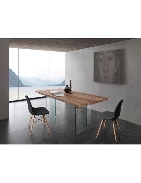 Tavolo da pranzo in vetro e legno massello Learn Glass Tavolo da pranzo in vetro e legno massello Learn Glass
