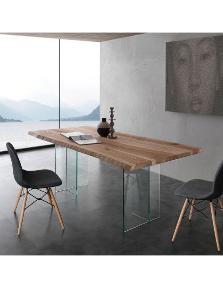Tavolo da pranzo in vetro e legno massello Learn Glass Tavolo da pranzo in vetro e legno massello Learn Glass