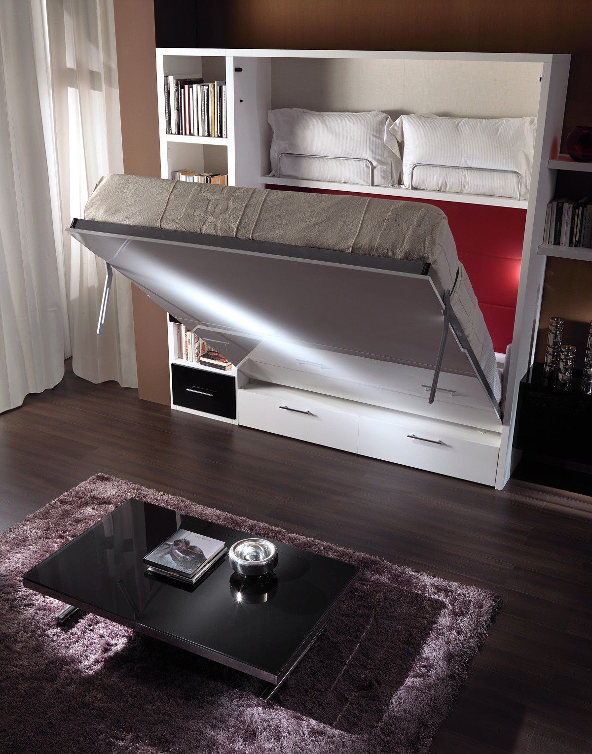 Letto matrimoniale verticale a con cassettoni Pratico