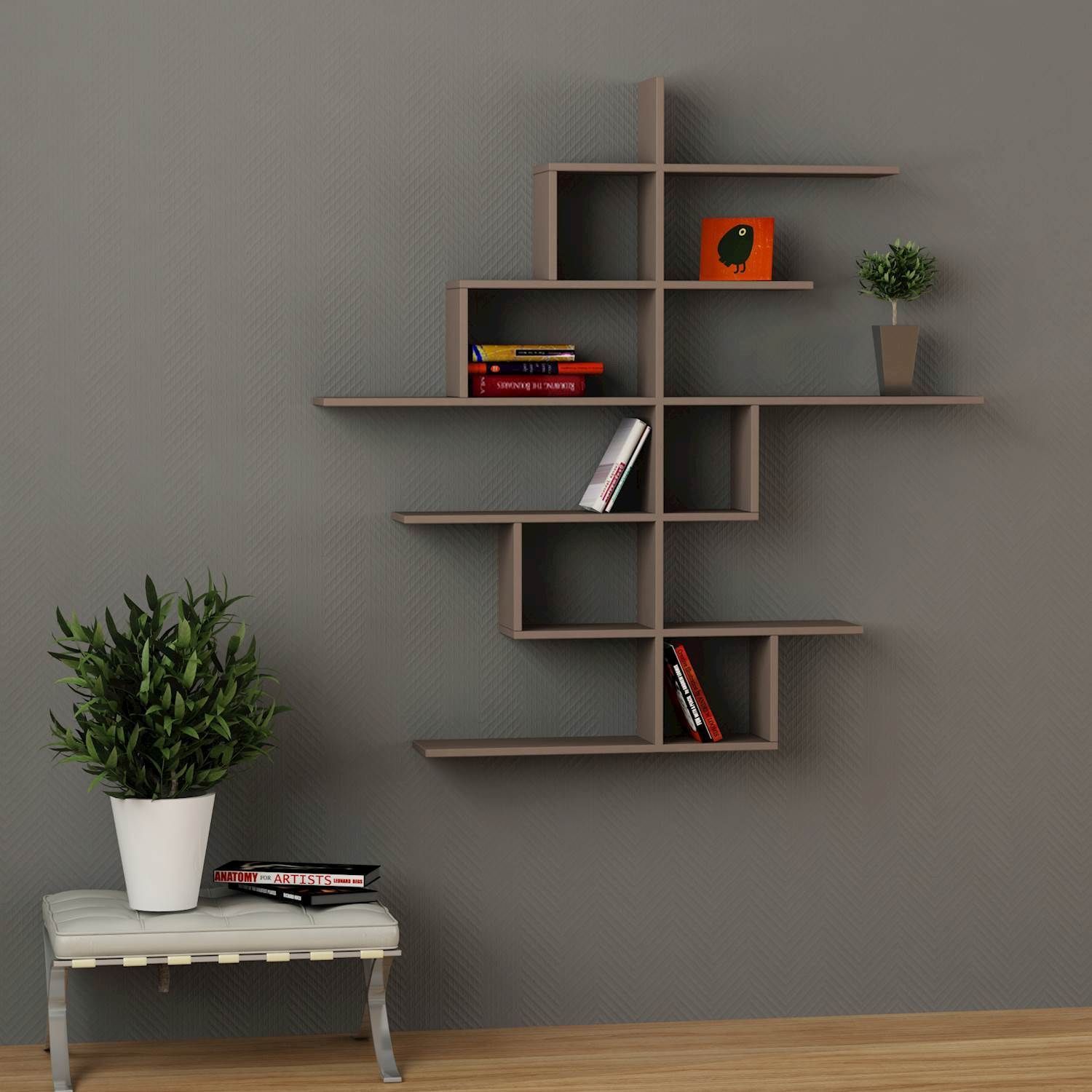 Durban libreria da parete mensole in legno 150 x 150 cm