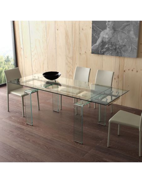 Tavolo allungabile in vetro trasparente e metallo Evident Mini