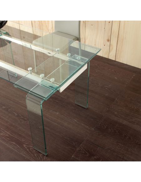 Tavolo allungabile in vetro trasparente e metallo Evident Mini