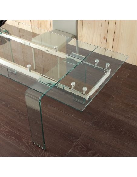 Tavolo allungabile in vetro trasparente e metallo Evident Mini