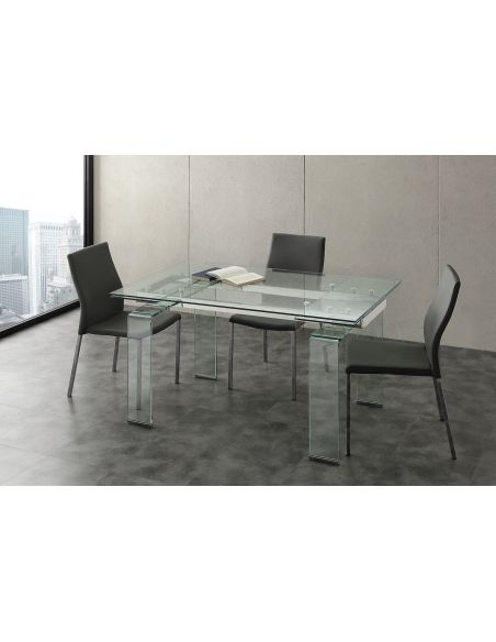 Tavolo allungabile in vetro trasparente e metallo Evident Mini