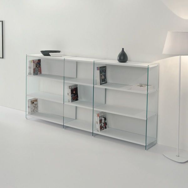 Libreria design separa ambienti in legno e vetro 240 x 125 cm Tibor12