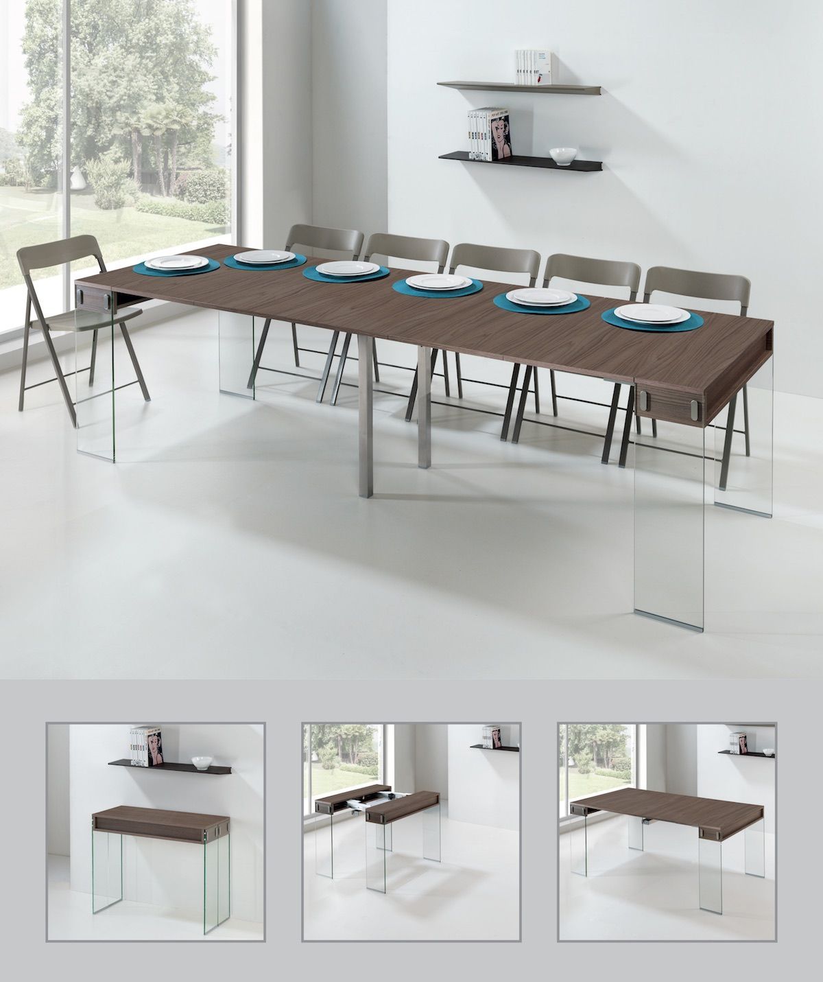 City Big - Tavolo allungabile in laminato e vetro