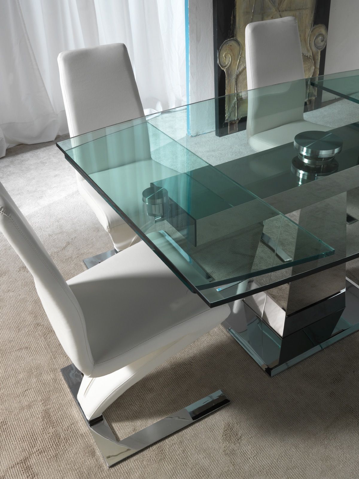 tavolo acciaio e vetro allungabile