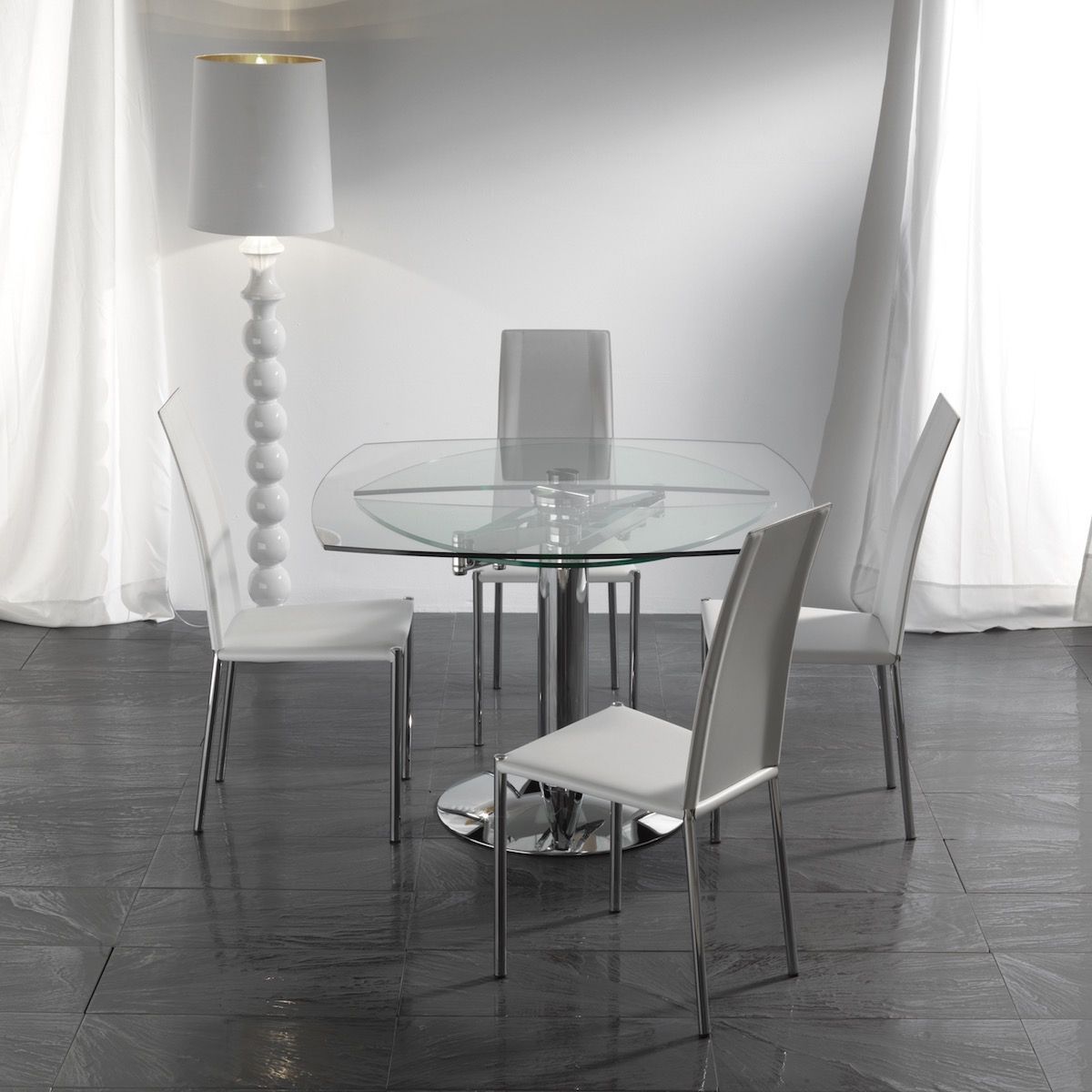 Tavolo Allungabile Moderno Struttura Cromata E Piano In