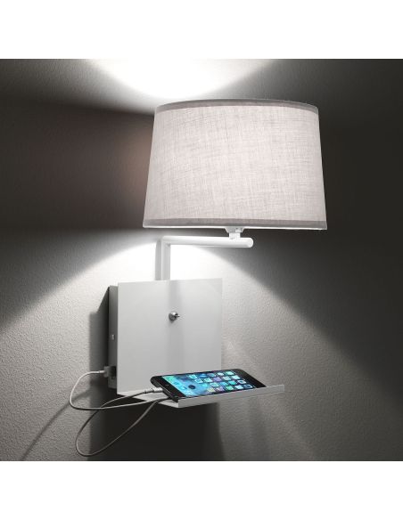 Lampada da parete con mensola in metallo Linkin White