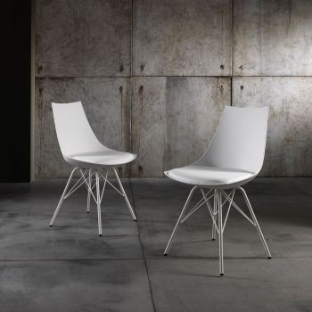 Sedia da cucina in metallo polipropilene ed ecopelle Kirby White 2