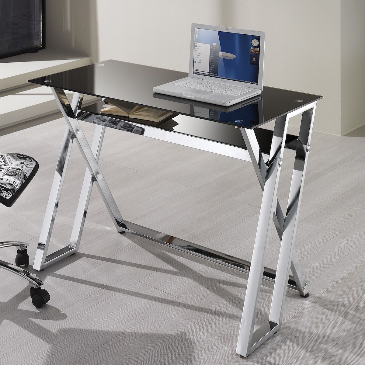 Scrivania porta PC in metallo e vetro 100 cm Brody