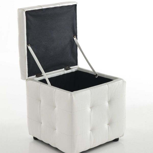 Pouf contenitore in ecopelle bianco Oddvar