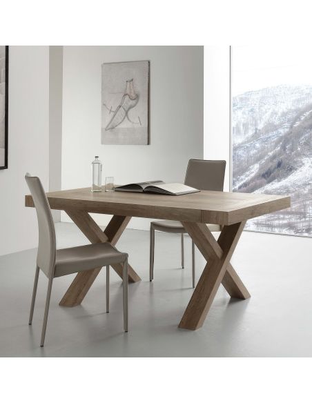 Tavolo allungabile in nobilitato bianco e rovere 160 x 90 cm Aras Tavolo allungabile in nobilitato bianco e rovere 160 x 90 cm Aras