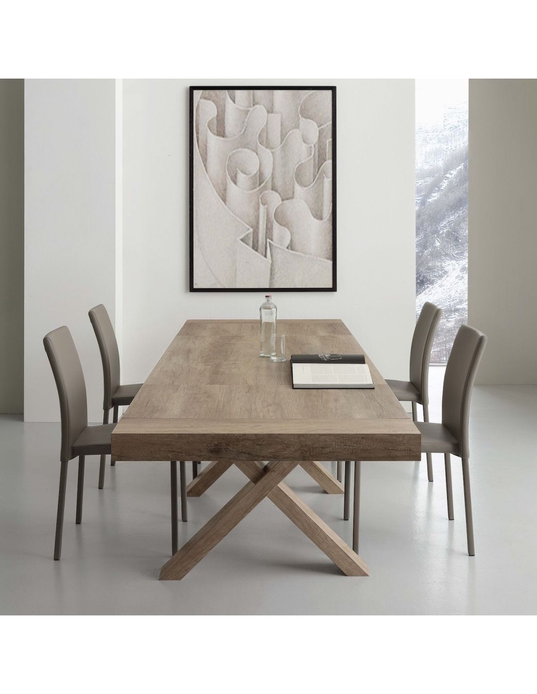 Tavolo allungabile in nobilitato bianco e rovere 160 x 90 for Tavolo allungabile bianco e legno