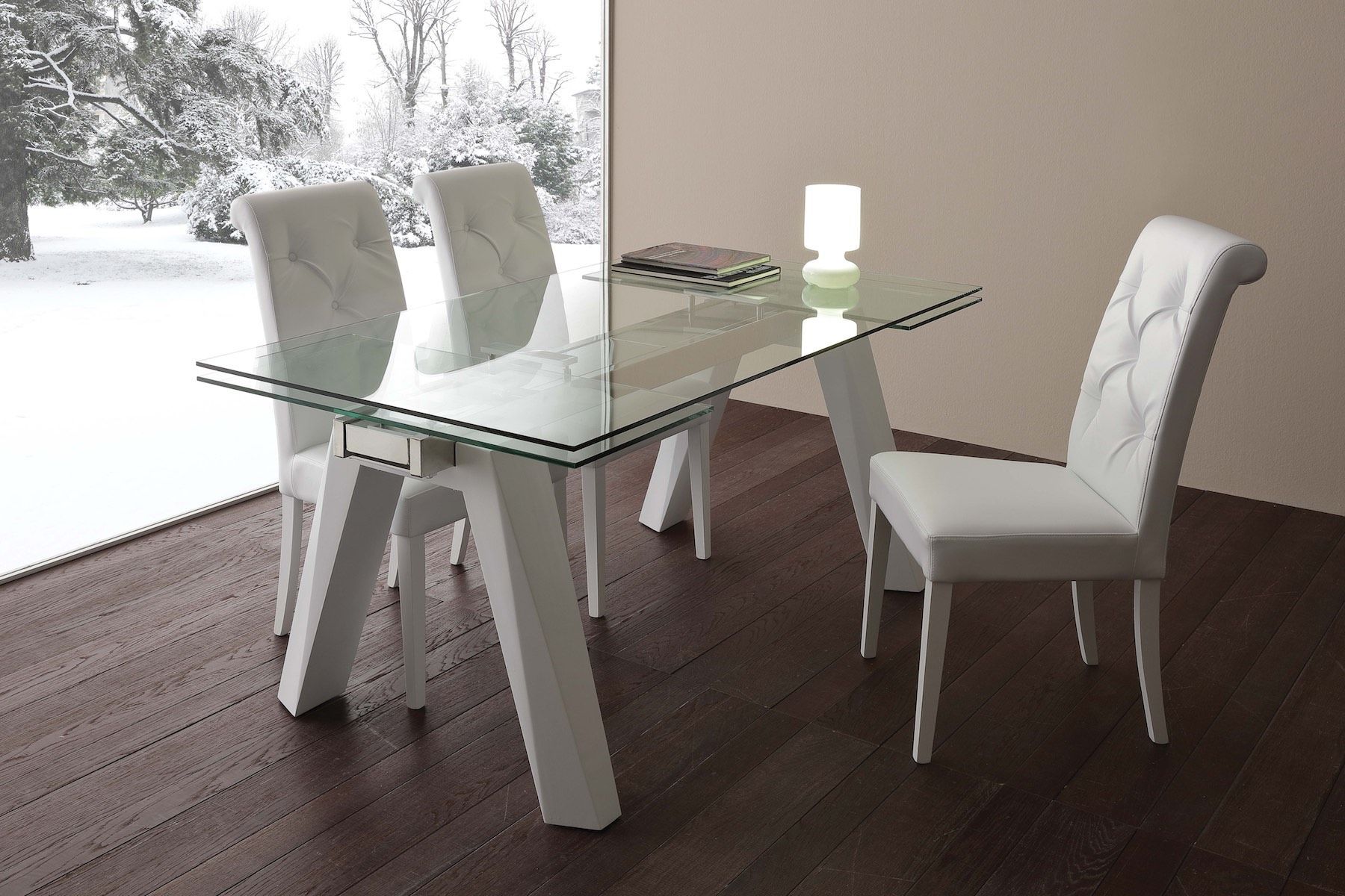 Tavolo da pranzo allungabile in acciaio e vetro Holger Tavolo allungabile in vetro temperato TOWER | Tavolo in