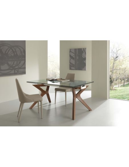 Tavolo allungabile in acciaio vetro legno 160 x 90 cm Nicklas Tavolo allungabile in acciaio vetro legno 160 x 90 cm Nicklas