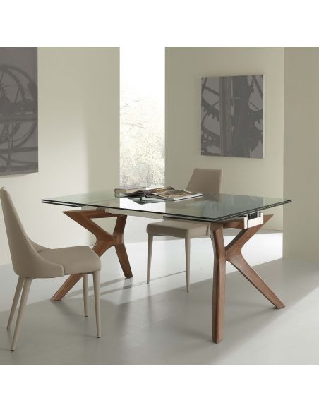 Tavolo allungabile in acciaio vetro legno 160 x 90 cm Nicklas