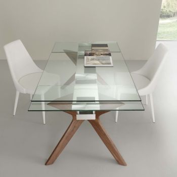 Tavolo allungabile in acciaio vetro legno 160 x 90 cm Nicklas 2