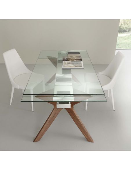 Tavolo allungabile in acciaio vetro legno 160 x 90 cm Nicklas Tavolo allungabile in acciaio vetro legno 160 x 90 cm Nicklas