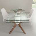 Tavolo allungabile in acciaio vetro legno 160 x 90 cm Nicklas
