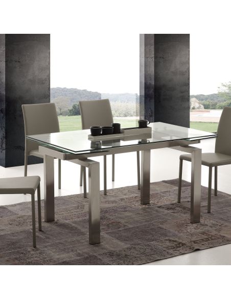 Tavolo allungabile moderno piano in vetro trasparente Damian Tavolo allungabile moderno piano in vetro trasparente Damian