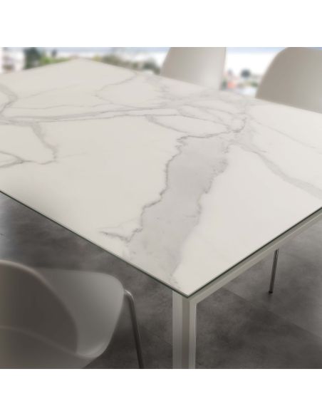 Tavolo allungabile piano vetro ceramica 140 x 90 cm Duarte